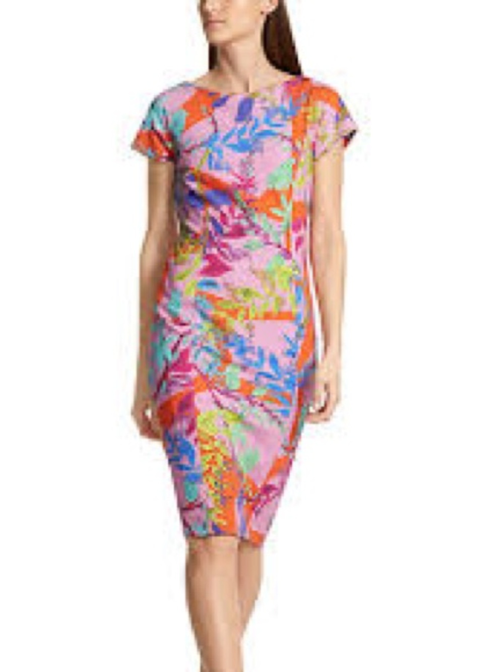 Marccain Floral Pink Multicolor Cap-Sleeve Sheath Dress